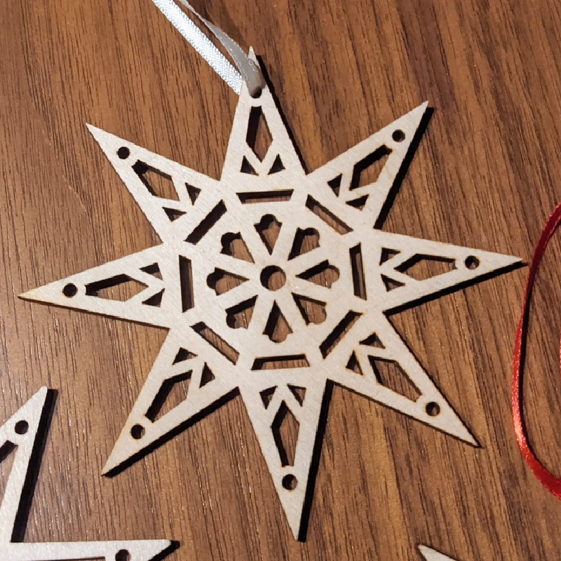 Wooden 8-Pointed Star Ornament