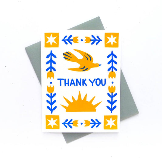 Thank You Card - Bird and Flowers