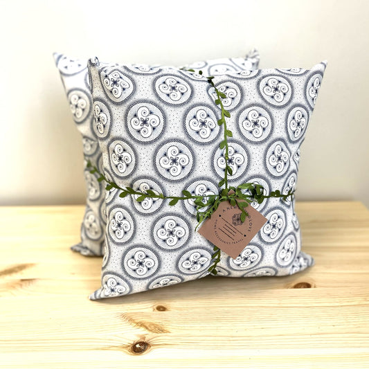 Handmade Pillows - White with Navy Circles