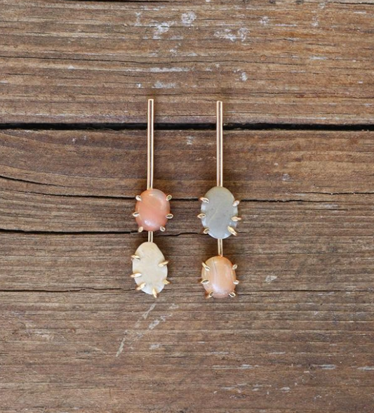 Earrings - Pink Calcite + Pebbles